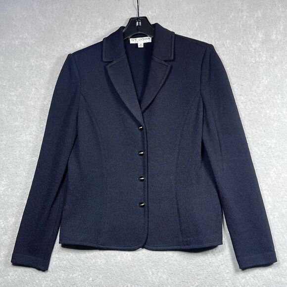 Vintage St John Basics Jacket Womens Size 8 Black Knit Blazer Made in USA